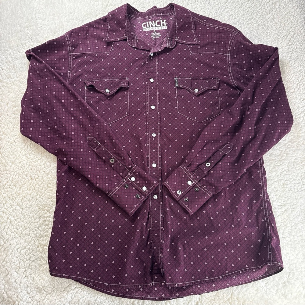 Cinch Men's Maroon Button Down Shirt Pearl Snaps Mens size Large L